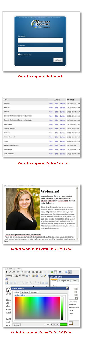 Content Management System Screens